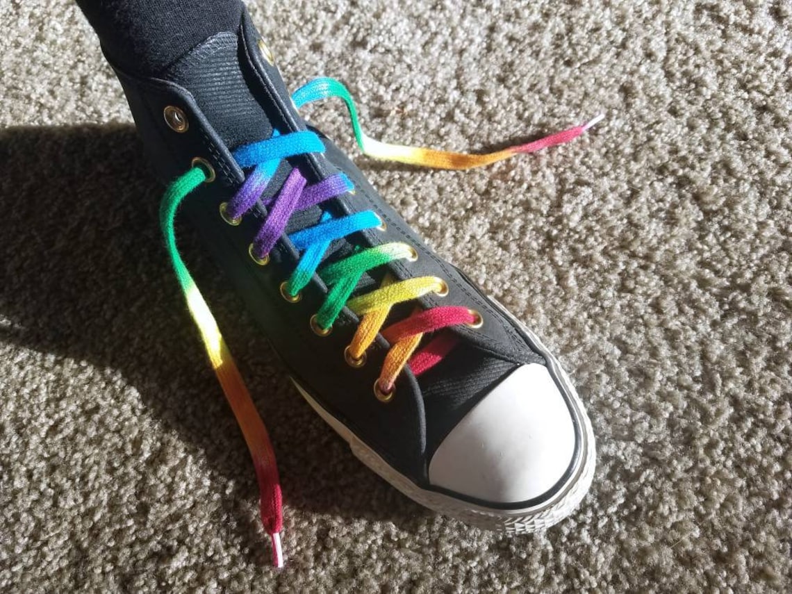 Rainbow Gay Pride Flag Tie Dye Cotton Shoelaces | Choice of Length and ...
