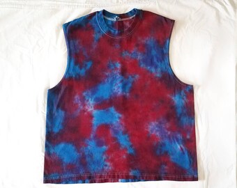 2XL Vibrant Red and Blue Galaxy Unisex Tie Dye Muscle Tee | space handmade hippie boho sleeveless no sleeve mens womens summer festival gift