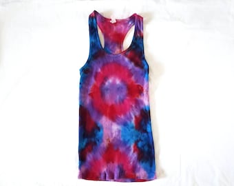 Feminine Fitted 2XL Bullseye Kaleidoscope Tie Dye Ribbed Cotton Racerback Tank Top | handmade hand dyed soft comfy casual hippie wear summer