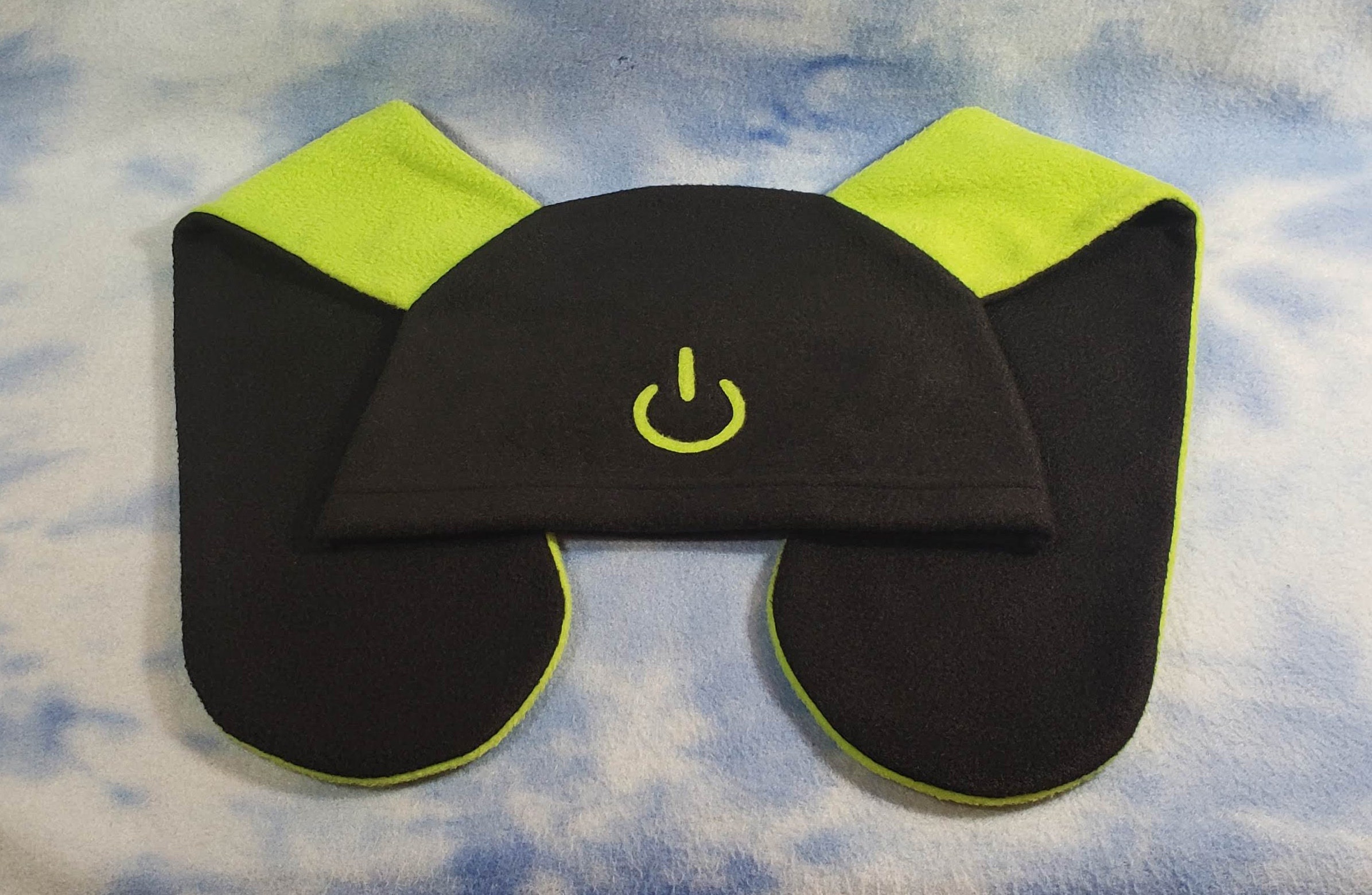 Green Power Bunny Hat Gamer Programmer Geek on Button Rabbit Ears ...