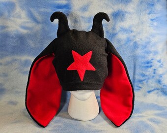 Baphomet Hat with Horns, Red Pentagram Beanie, Goth Goat Devil, Occult Halloween Gift