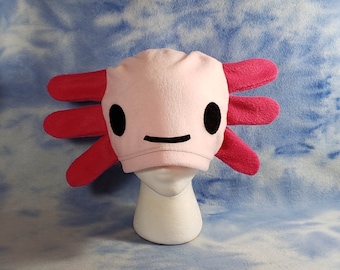 Pink Axolotl Beanie, Salamander Hat, Kawaii Cosplay Costume, Handmade Fleece Gift for Kids