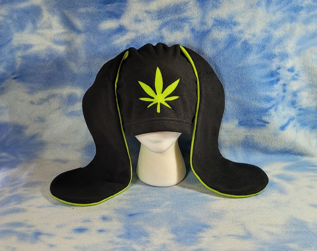 Green Weed Leaf Bunny Hat 420 Rabbit Pot Head Marijuana Stoner Beanie ...