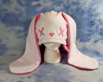 White Floppy Zombie Bunny Hat Rabbit X Dead Tongue Ears Beanie