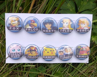 Super Smash Bros Melee Character Buttons: 10-Piece Pinback Set