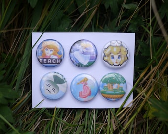 Super Smash Bros Melee Peach Buttons - 6 Piece Pinback Set