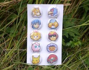 Super Smash Bros Melee Character Buttons: 10-Piece Pixel Art Pinback Set