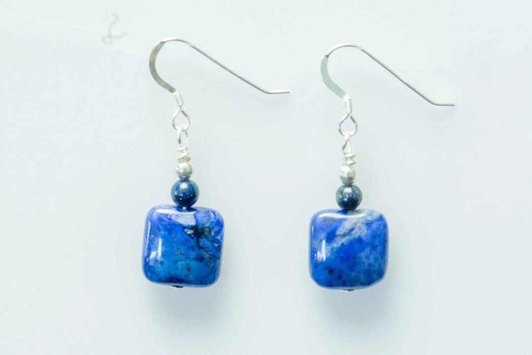 Dumortierite Earrings With Lapis Lazuli Accent Beads Etsy UK