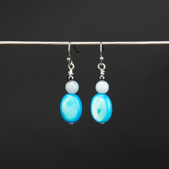 Baby Blue Shell and Angelite Earrings - Reiki Infused