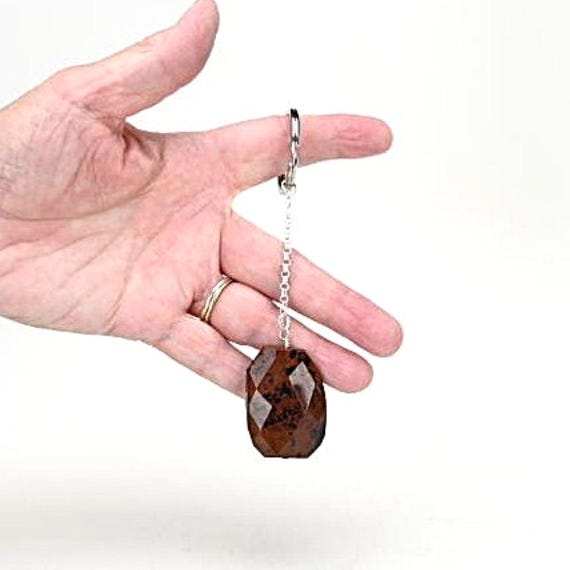 Natural Mahogany Obsidian Stone Keychain - Gemstone Key Ring
