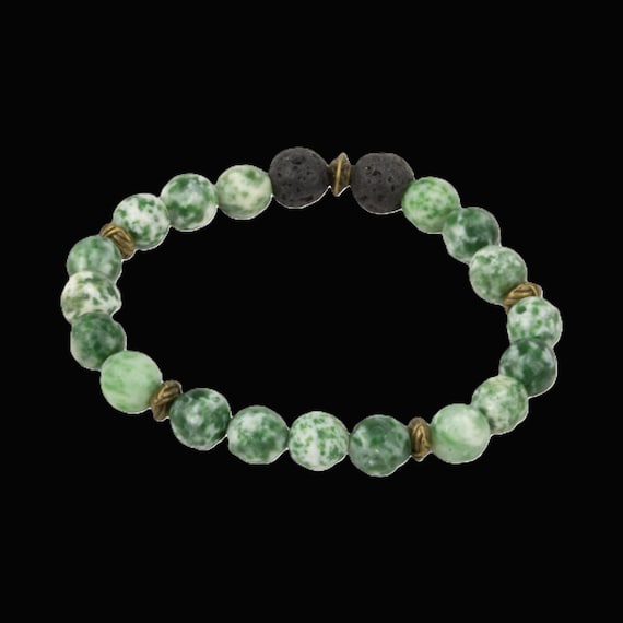 8mm Tree Agate Bracelet with Lava Stones - Reiki Infused