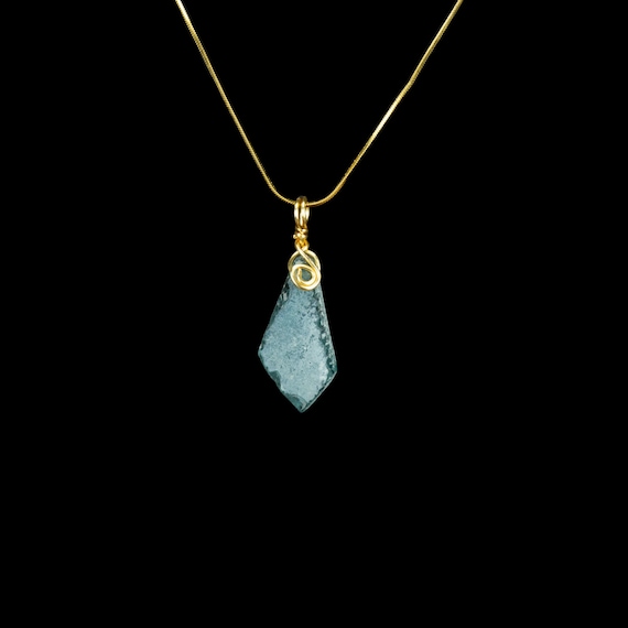 Ancient Roman Glass Pendant  with Gold Tone Bail and Swirl - Reiki Infused