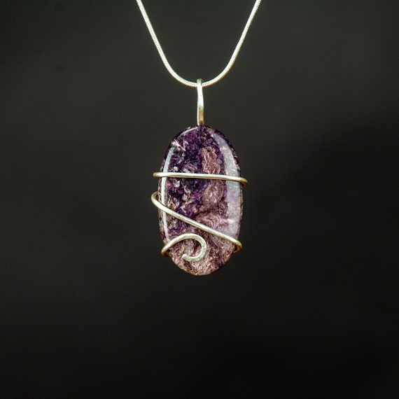 Cold Forged Silver and Charoite Pendant - Handmade in the USA - Reiki Infused