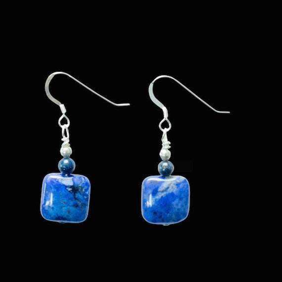 Square Dumortierite Earrings - Reiki Infused - SKU #2003