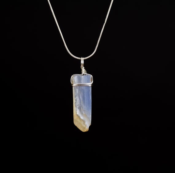 Blue Lace Agate Pendant - Choose a Silver Chain or Leather Cord