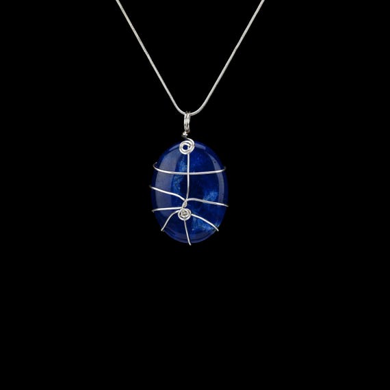 Blue Agate Pendant - Choose a Silver Chain or Leather Cord