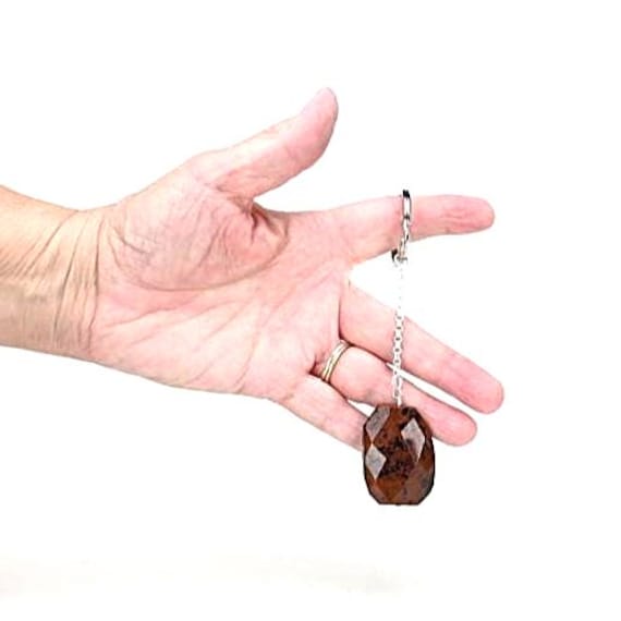 Natural Mahogany Obsidian Stone Keychain - Gemstone Key Ring