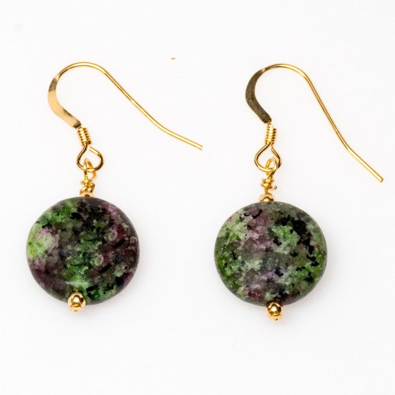 Ruby Zoisite Earrings - Small Stone Earrings - Gold Earrings - Reiki Infused