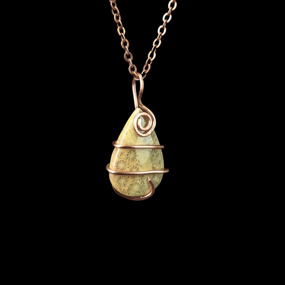 Coral Fossil in Copper Pendant - Hammered Copper