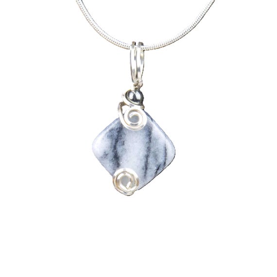 Minimalist Argentium Silver Pendant with Natural Banded Stone