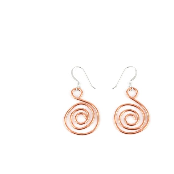 Hand Forged Mixed Metal Open Swirl Earrings - Copper and Sterling Silver Earrings