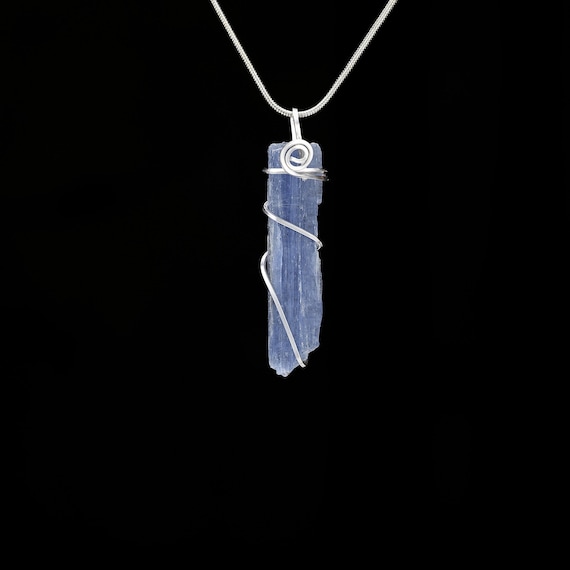 Kyanite Pendant - Argentium Silver Wire Wrapped Pendant - Reiki Infused