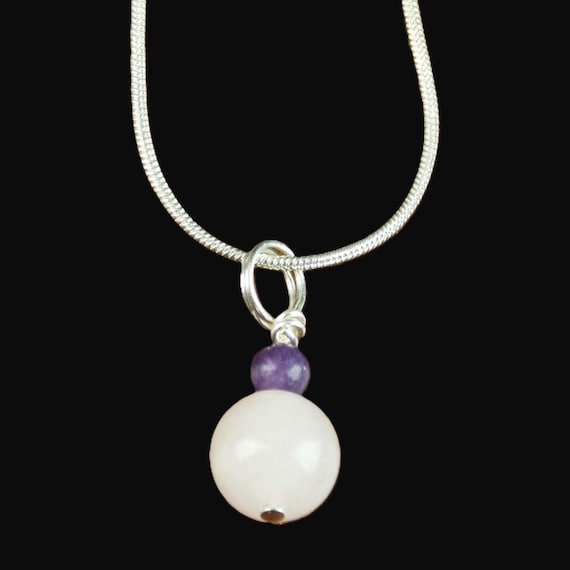 Rose Quartz and Lepidolite Bead Pendant - Choose Chain or Cord
