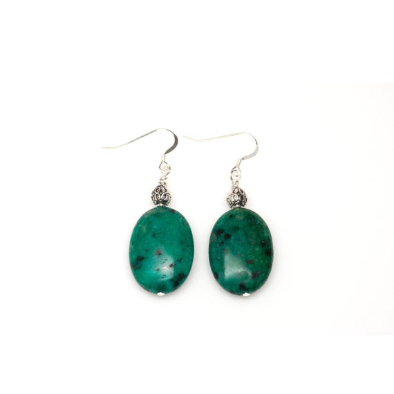 African Green Zoisite Earrings with Sterling Silver French Ear Wires