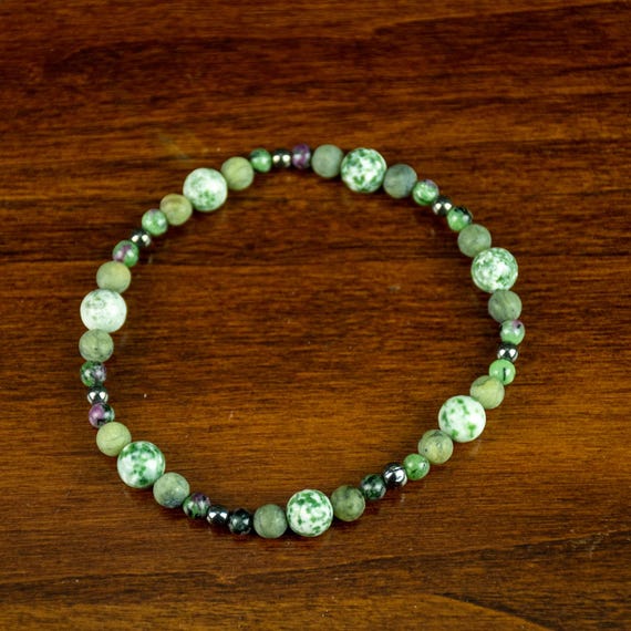 Green Gemstone Bead Anklet - Reiki Infused