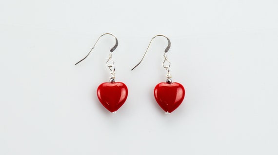 Mother of Pearl Earrings - Red Heart Earrings  - Handmade in the USA - Reiki Infused