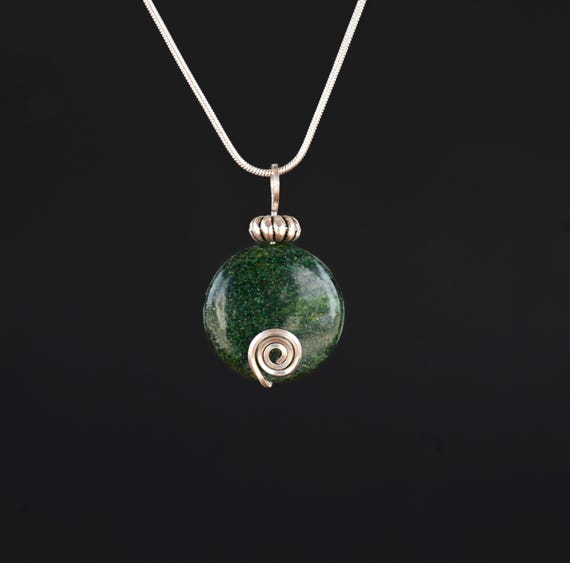 African Jade and Square Argentium Silver Pendant - Handmade Boho Chic Jewelry