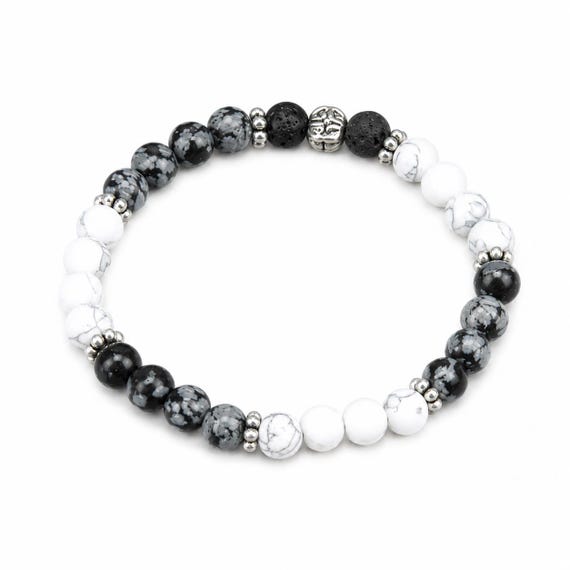 Snowflake Obsidian and Howlite Stretch Bracelet