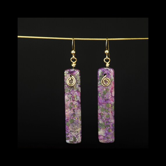 Purple Sea Sediment Bar Earrings - 14k Gold Filled - Handmade in the USA - Reiki Infused