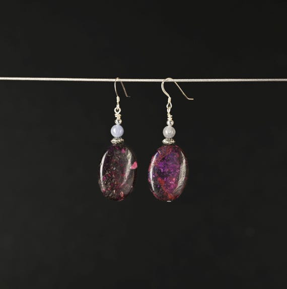 Sugilite and Tanzanite Earrings with Sterling Silver French Ear Wires