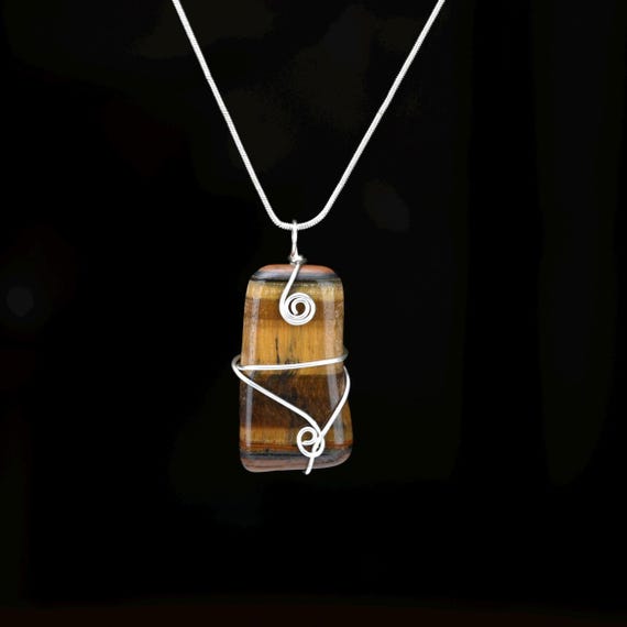 Golden Tigers Eye Wire Wrapped Stone Pendant