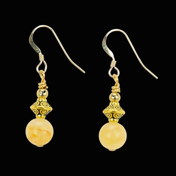 Yellow Jade Earrings - aka Cloudy Quartz - 14k Gold Filled Earrings - Reiki Infused - Handmade in the USA