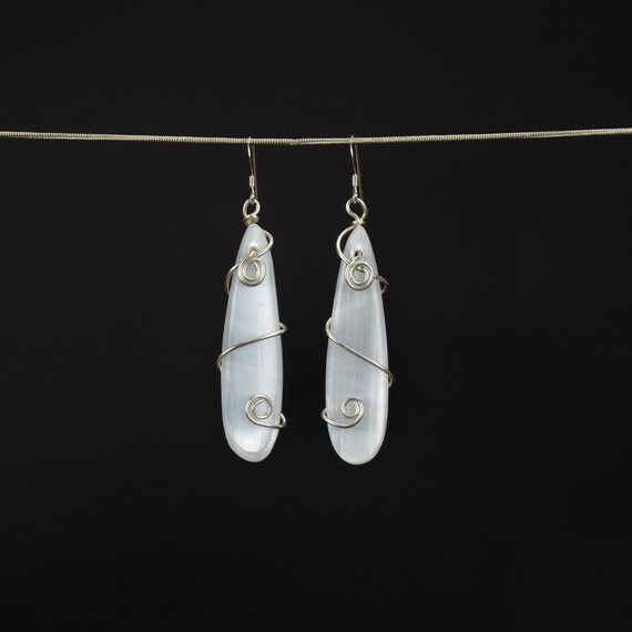 Selenite Crystal Earrings - Teardrop Stone Earrings - Reiki Jewelry