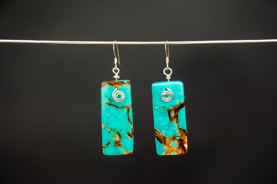 Bronzite Turquoise Earrings - Handmade in the USA - Reiki Infused