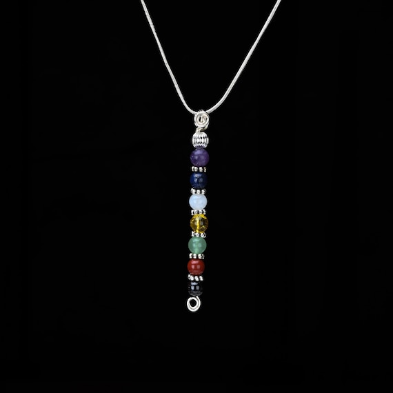 Seven Chakra Pendant - 6mm Gemstone Bead Chakra Necklace - Choice of Chain or Cord