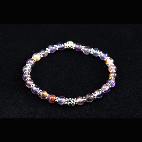 Super Seven Stretch Bracelet with Silver Accents - Boho Jewelry - Reiki Infused