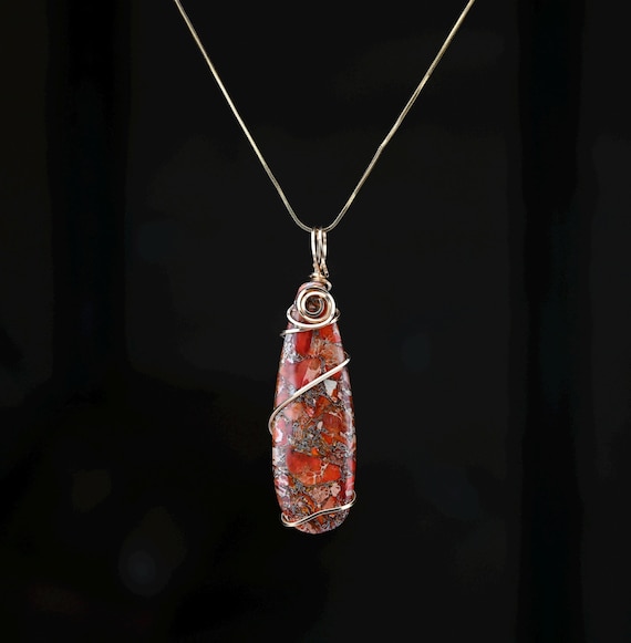 Orange Sea Sediment Jasper and 14k Gold Filled Wire Pendant