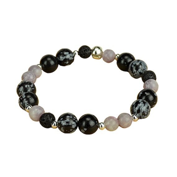 Snowflake Obsidian and Lepidolite bracelet - Reiki Bracelet