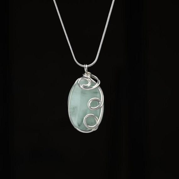 Green Moonstone Pendant Wrapped in .940 Argentium Silver Wire