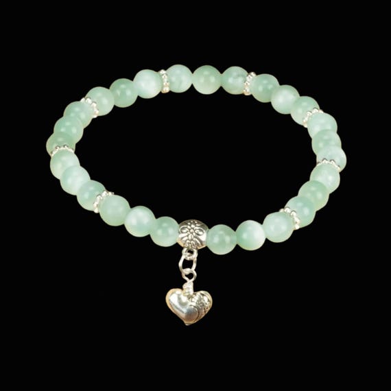 Green Moonstone Heart Bracelet - Reiki Infused