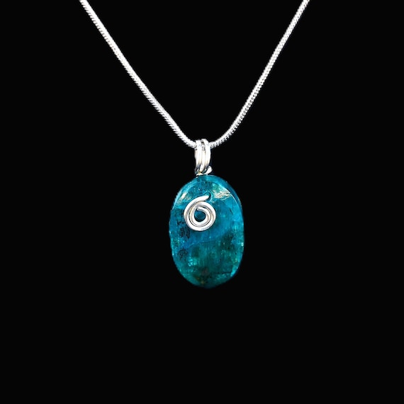 Apatite Pendant with Argentium Silver Swirl and Bail