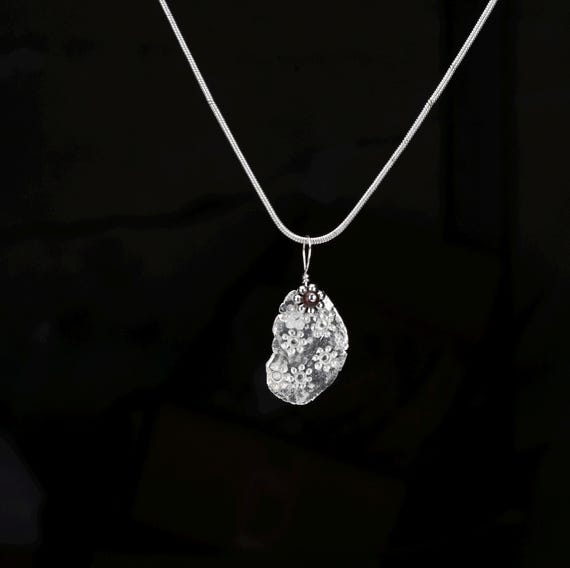 Daisy Pattern Handcrafted .999 Fine Silver Pendant on a Black Leather Cord