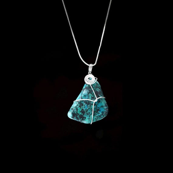Natural Chrysocolla Pendant with Quartz Inclusions - Choice of chain or cord