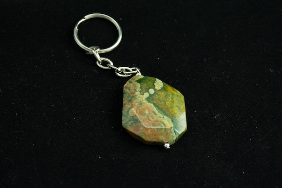 Natural Rhyolite Stone Keychain - Gemstone Key Ring