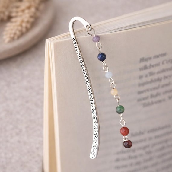 7 Chakra Bookmark - Silver Shepherd's Crook - 7 Gemstones
