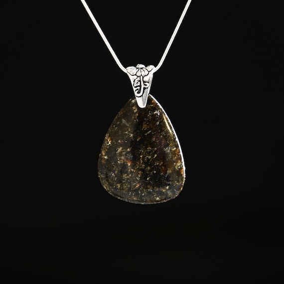 Arfvedsonite Pendant - Choice of Silver Chain or Leather Cord